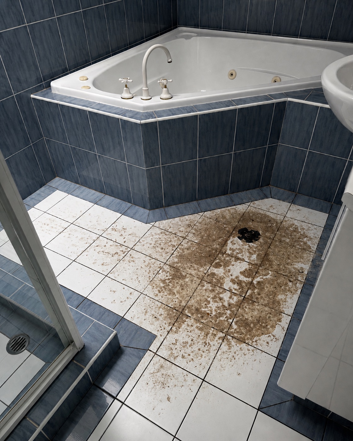 Dirty bathroom floor before Lumi Cleaning